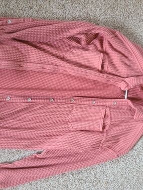 Aerie Rose Waffle-Knit Button Front Shirt
